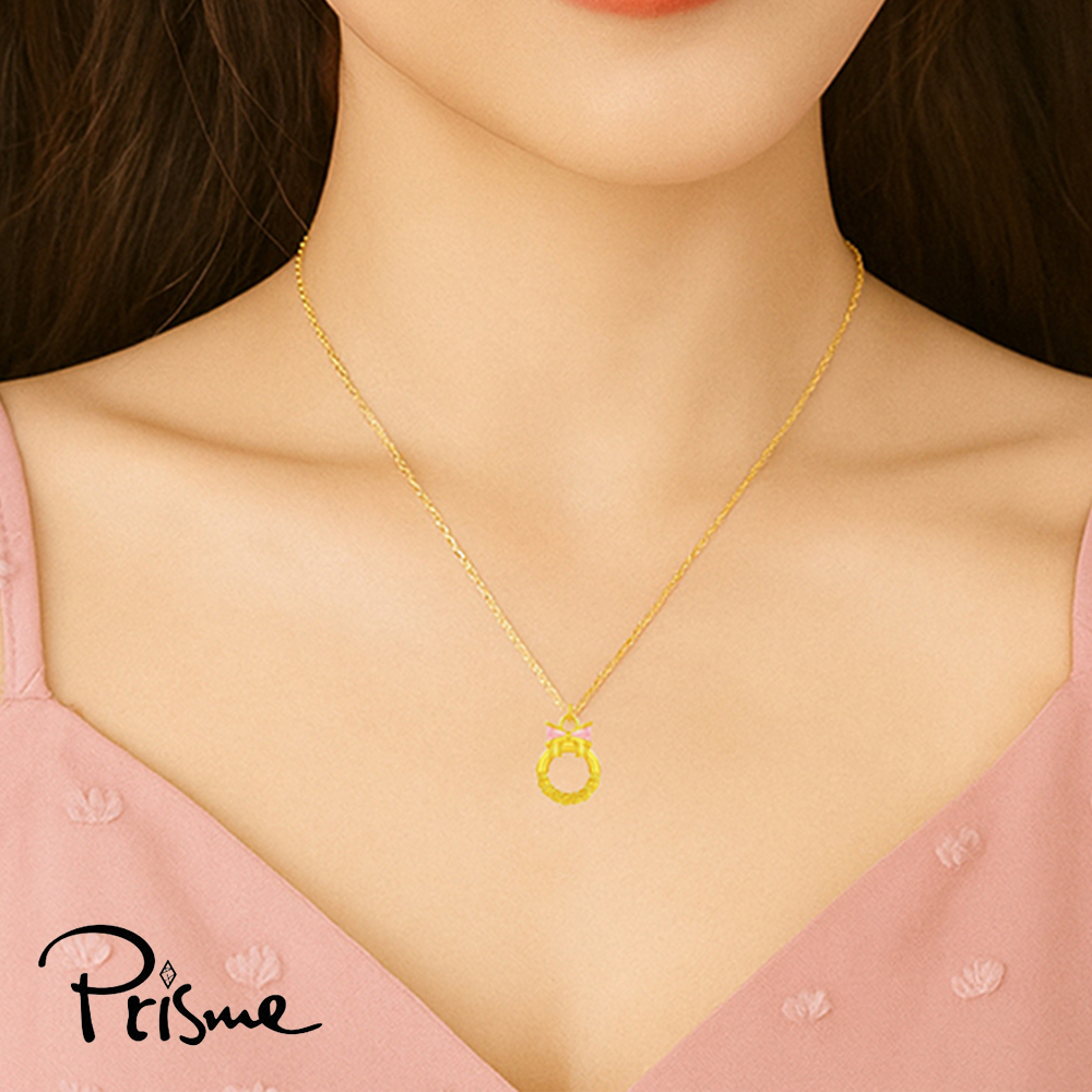 【Prisme Gold】黃金項鍊 蝴蝶結平安扣 鍊墜項鍊 (金重:約0.07錢&plusmn;0.03), , large