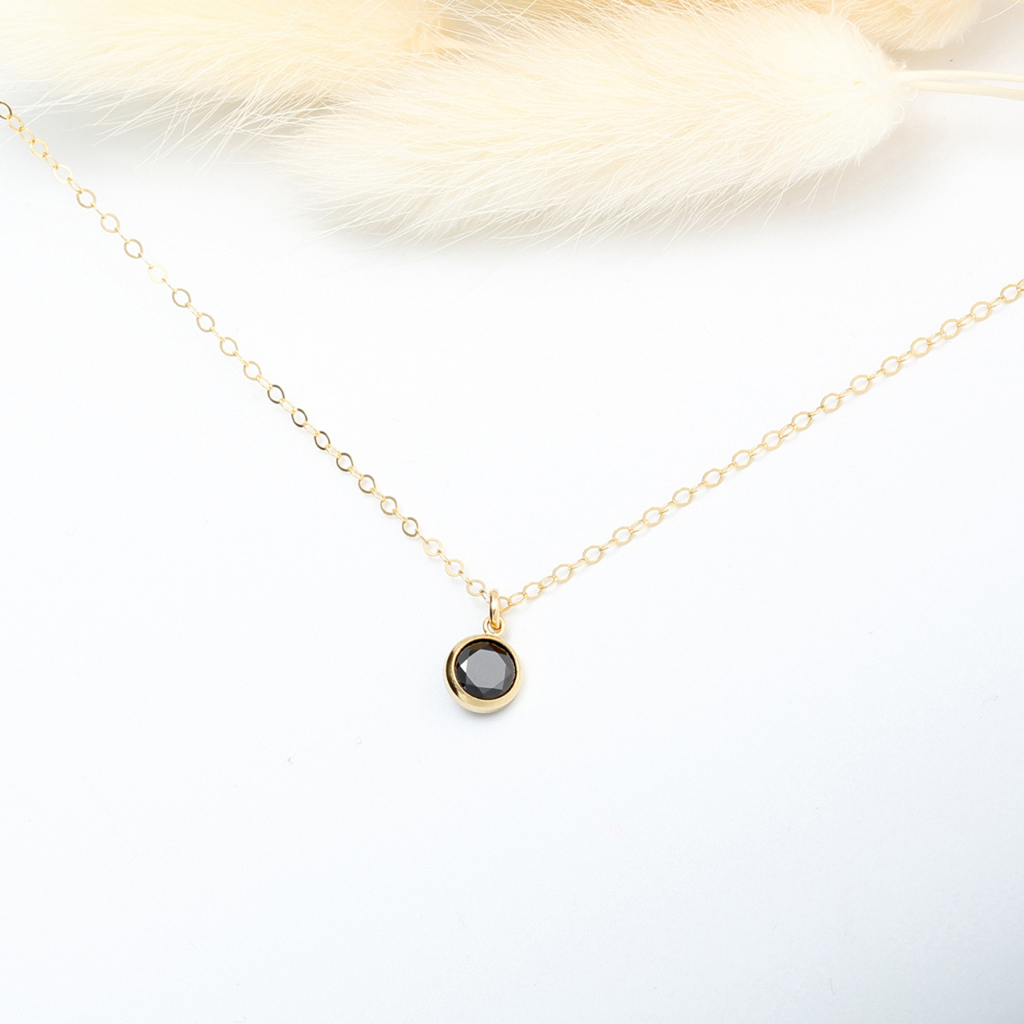 【Angel & Me】14KGF Gold filled CZ Black gold zircon necklace Day gift, , large