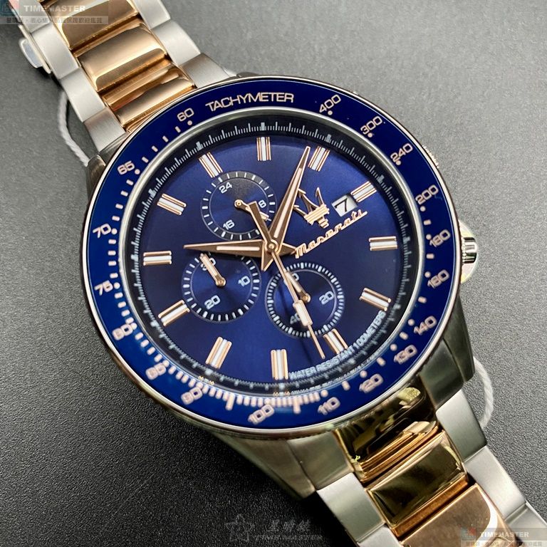 [星晴錶業]MASERATI手錶,44mm,R8873640012寶藍色錶面寶藍錶殼金銀相間精鋼錶帶款, , large