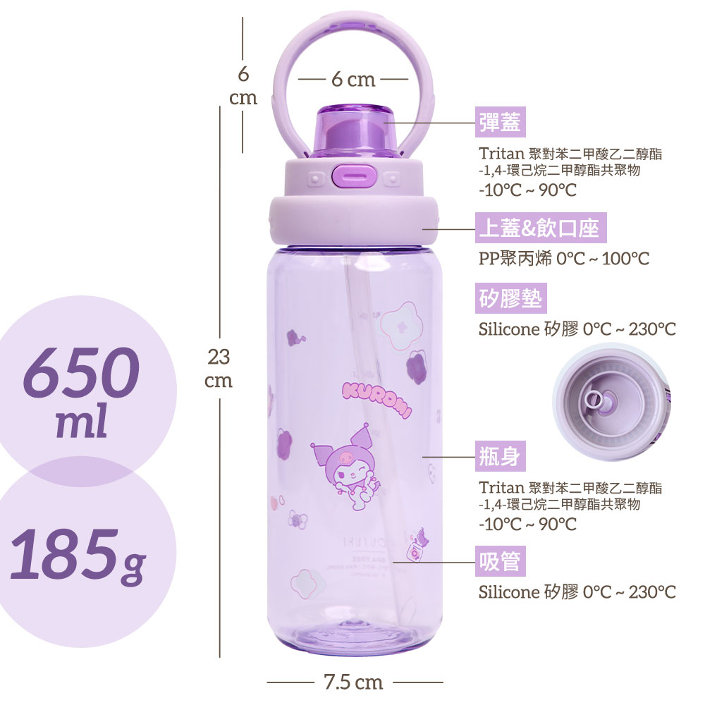 HOUSUXI雙飲彈蓋水瓶650ml, , large