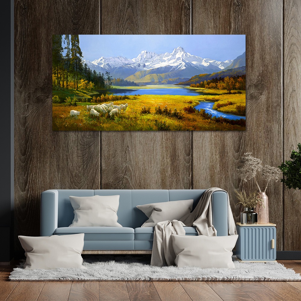 【御畫房】天山溪流 國家一級畫師手繪油畫60&times;120cm(VF-150), , large