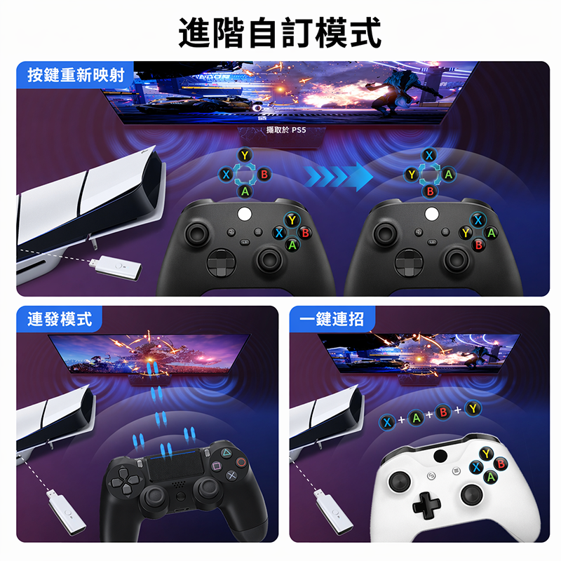 PS5副廠手把轉接器 副廠墨將北通等手把也適用 支援PS4 PS5 Xbox Switch2, , large