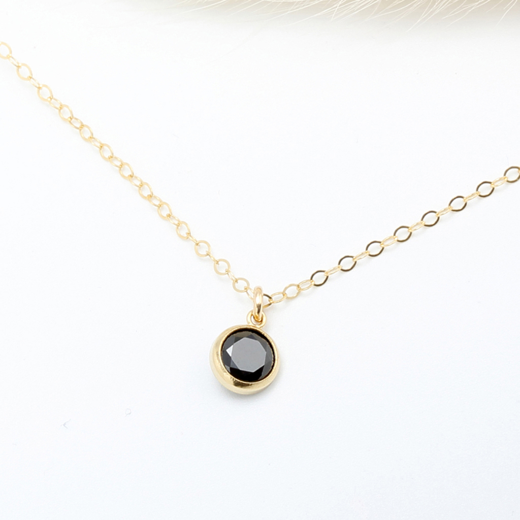 【Angel & Me】14KGF Gold filled CZ Black gold zircon necklace Day gift, , large