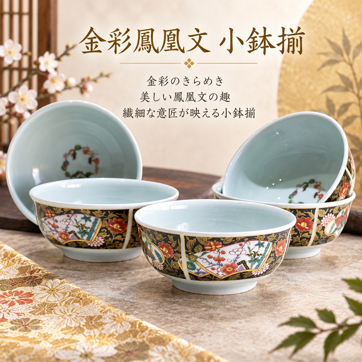 【HIYASU日安工坊】金彩鳳凰文 小缽揃 <化粧>, , large
