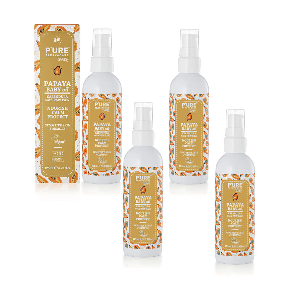 【澳洲Pure Papayacare】木瓜嬰兒油含金盞花(4入組 125ml/瓶) 即期品-2027年1月到期, , large