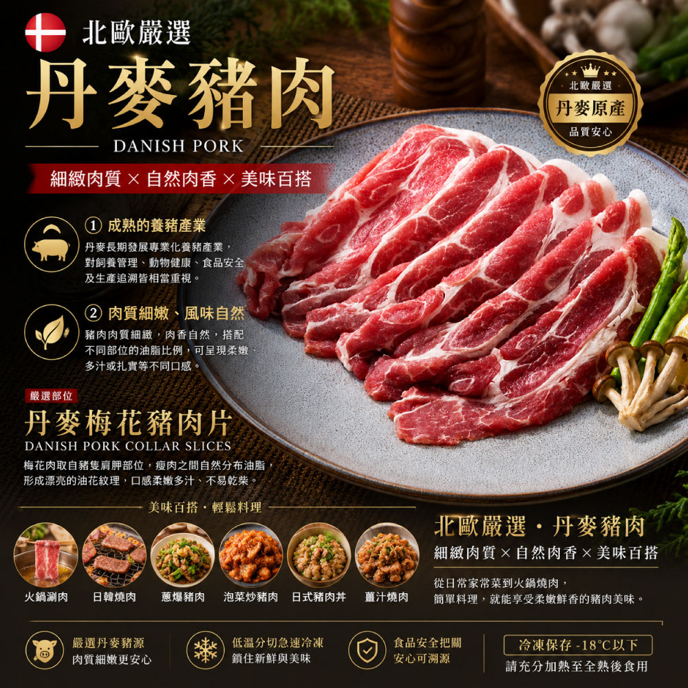 豪鮮牛肉 丹麥梅花豬肉片12盒(200g&plusmn;10%/盒), , large
