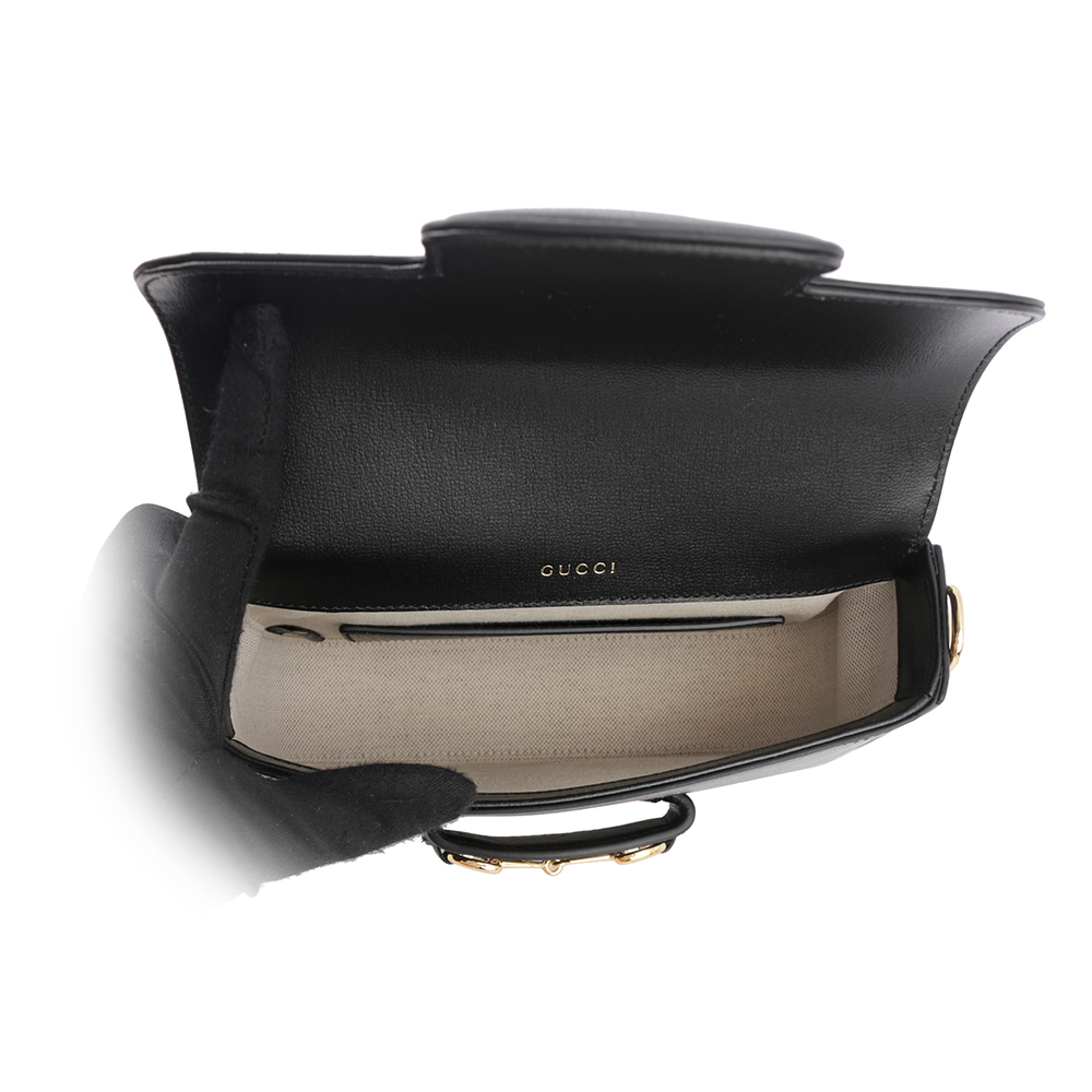 GUCCI Horsebit 1955 迷你皮革馬鞍包/黑色, , large