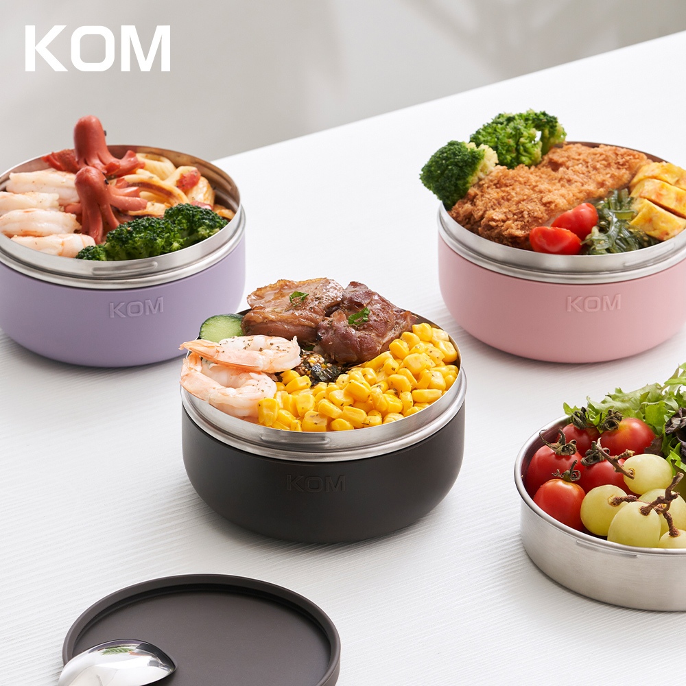 【KOM】一器盒成 可微波矽膠304不鏽鋼便當盒, 粉色, large