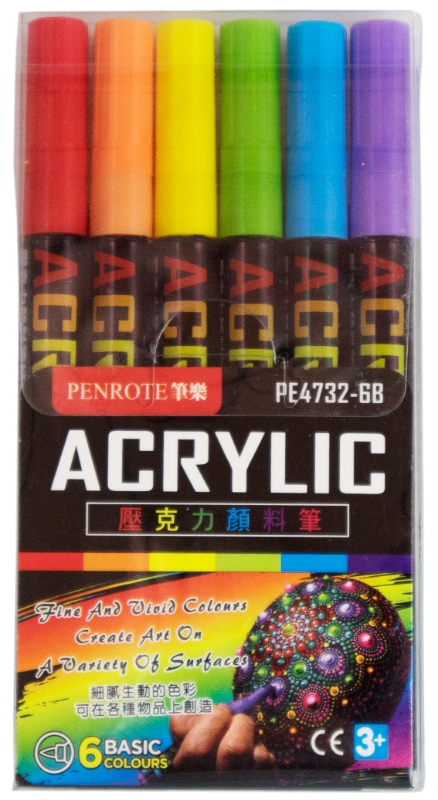 【PENROTE 筆樂】壓克力顏料筆6入(細) 基本色, , large