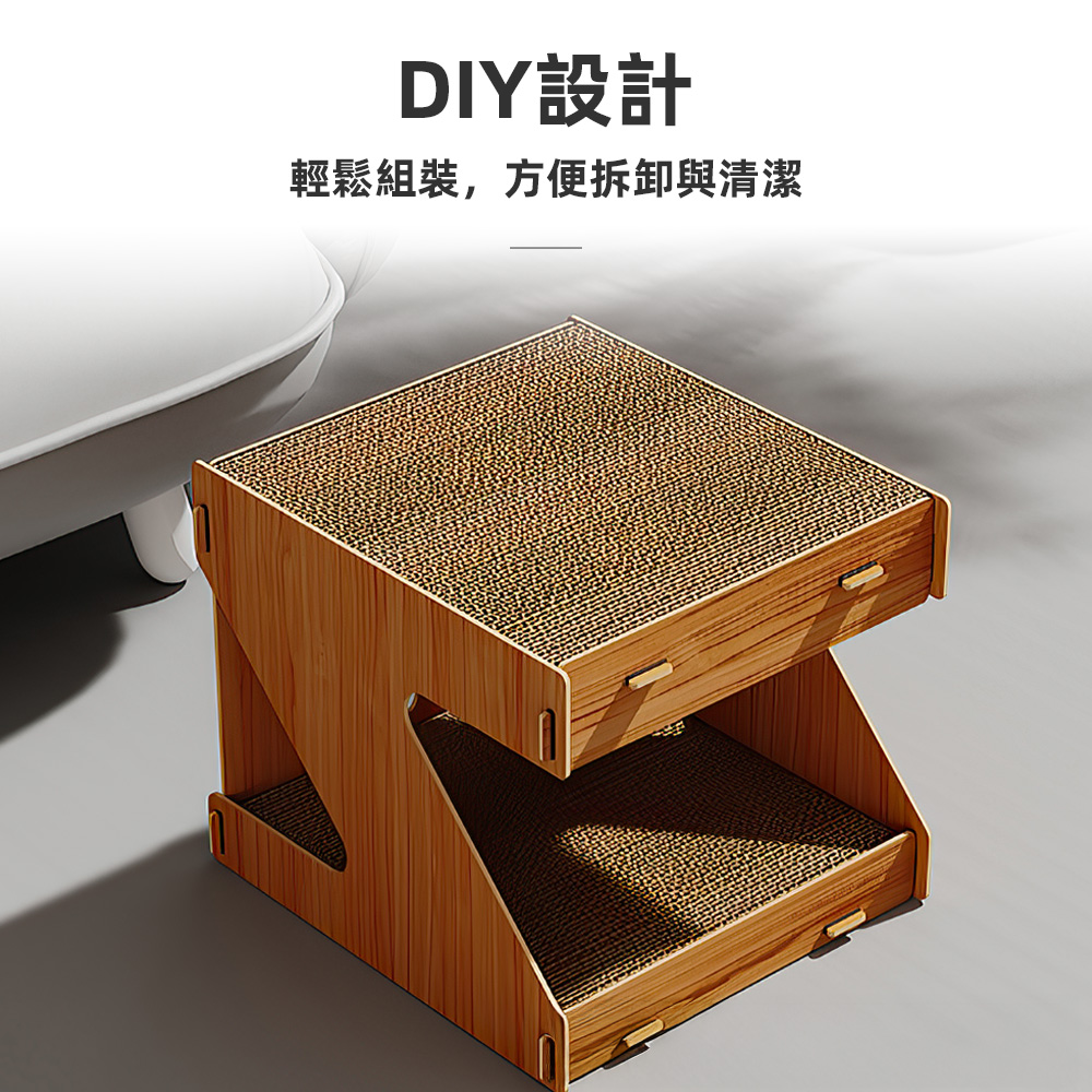 【上手家居】雙層貓抓屋 原木色(貓屋/貓抓板窩/雙層貓窩/貓抓窩/貓窩貓抓板), , large