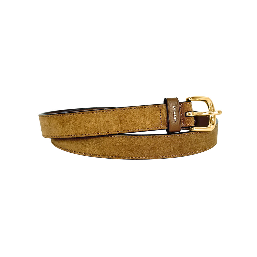 COACH 經典金釦麂皮及牛皮寬2.5cm皮帶 M/赭色, , large