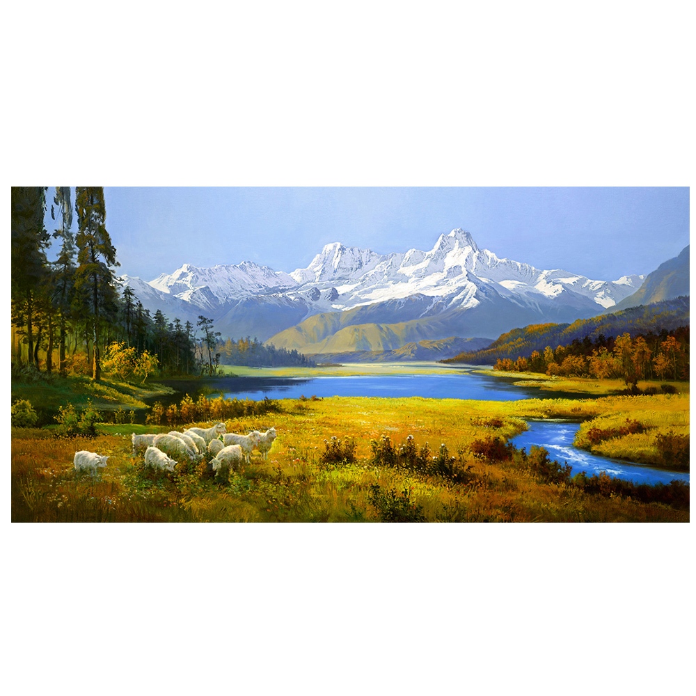 【御畫房】天山溪流 國家一級畫師手繪油畫60&times;120cm(VF-150), , large