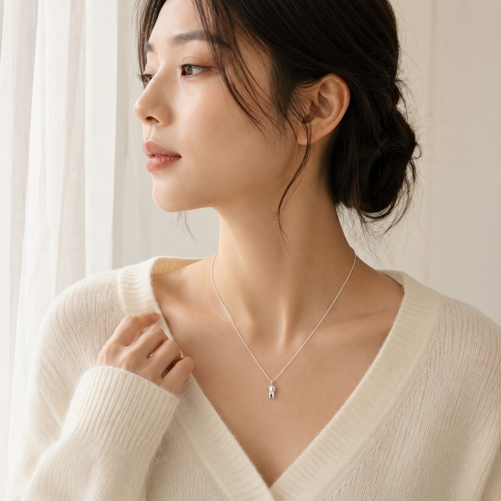 【Angel & Me】3D 牙齒 s925 純銀項鍊 生日情人節禮物 新品, , large