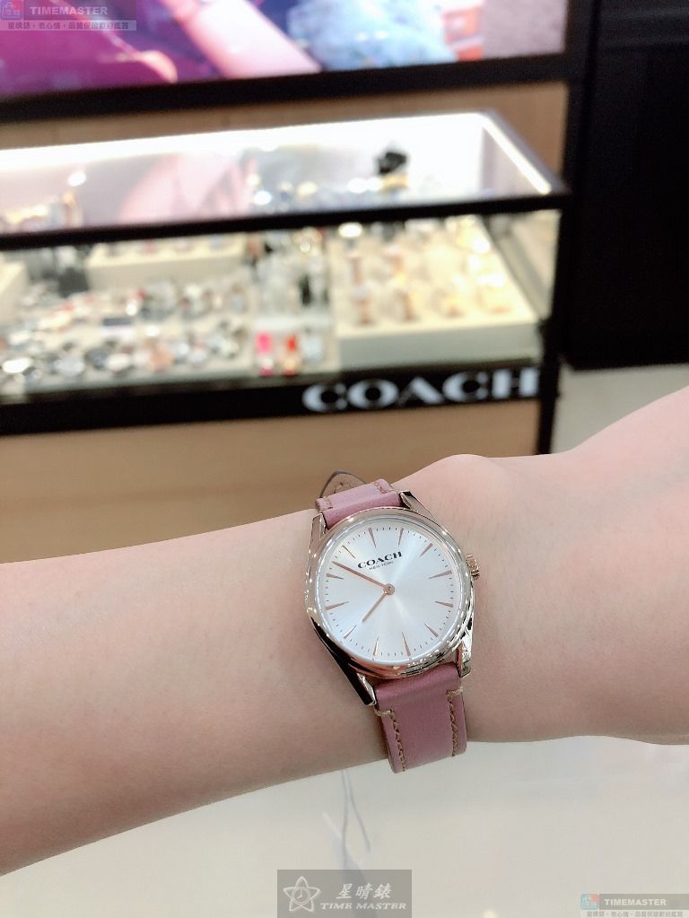 [星晴錶業]COACH手錶,28mm,CH00054白色錶面玫瑰金錶殼粉紅真皮皮革錶帶款, , large