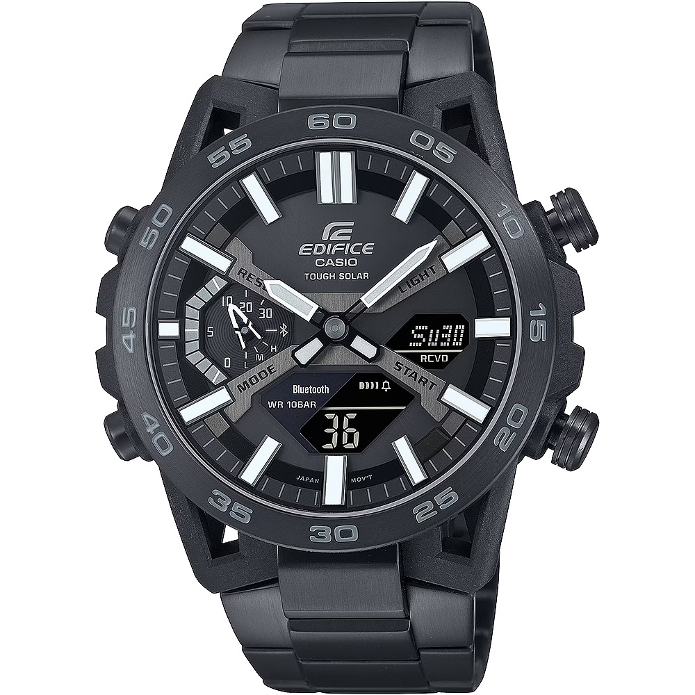 CASIO 卡西歐 EDIFICE 藍芽 太陽能電力賽車錶-黑 ECB-2000DC-1B, , large