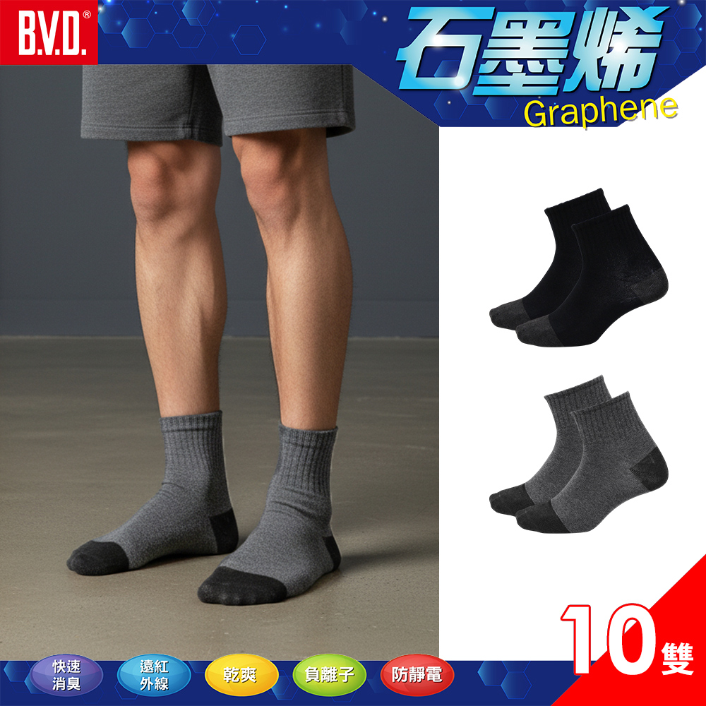 【BVD】(10入)石墨烯1/2乾爽襪-M/L B581/B580 襪子/短襪/除臭襪, , large