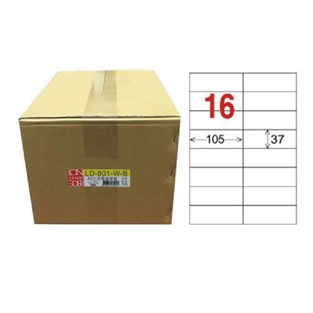 【龍德】LONGDER 三用電腦標籤 A4 16格 37*105mm 白色1000張/箱 LD-801-W-B(適用雷射、噴墨、影印), , large