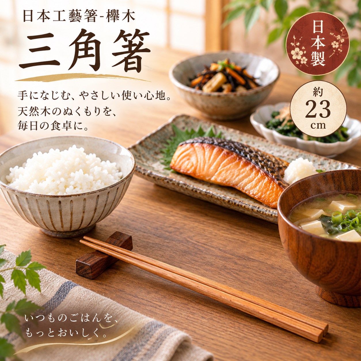 【HIYASU日安工坊】日本工藝箸-櫸木 三角, , large