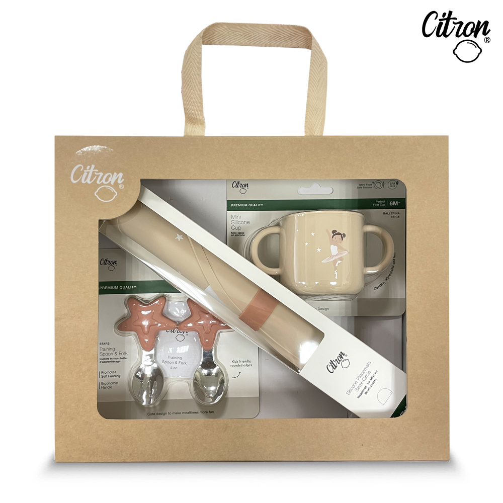 【Citron】幼兒餐具禮盒(芭蕾女孩-迷你矽膠杯+矽膠餐墊_天鵝+幼兒餐具兩件組_浪漫粉), , large