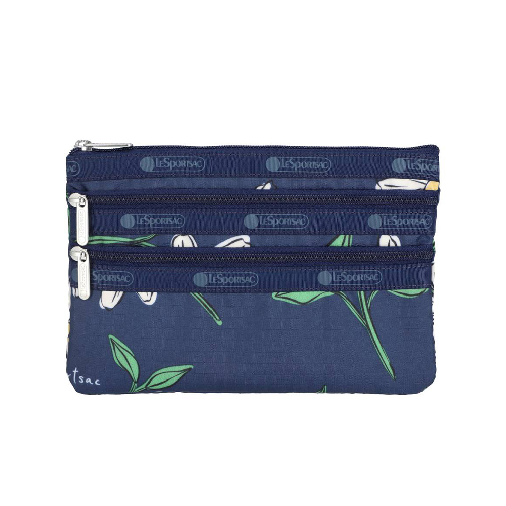 Lesportsac 3-Zip Cosmetic 三層拉鍊化妝包 收納包 盥洗包 女包 男包(海軍藍花卉), , large