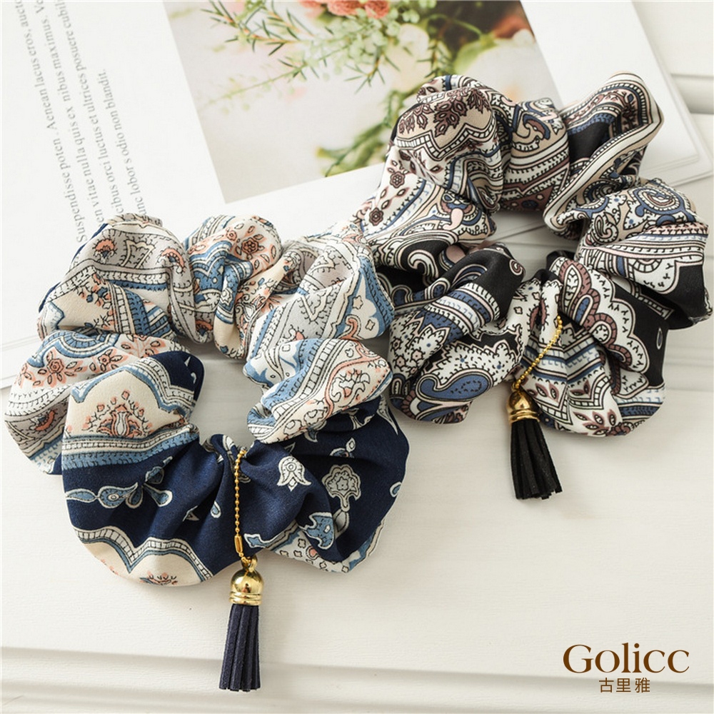 【Gulicc】古莉可 髮圈 歐美款復古流蘇吊墜大腸圈, , large