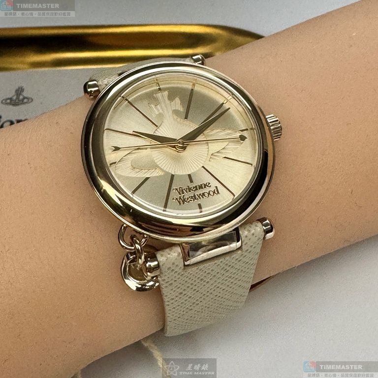 [星晴錶業]Vivienne Westwood手錶,32mm,VW30326金色錶面金色錶殼米黃色真皮皮革錶帶款, , large