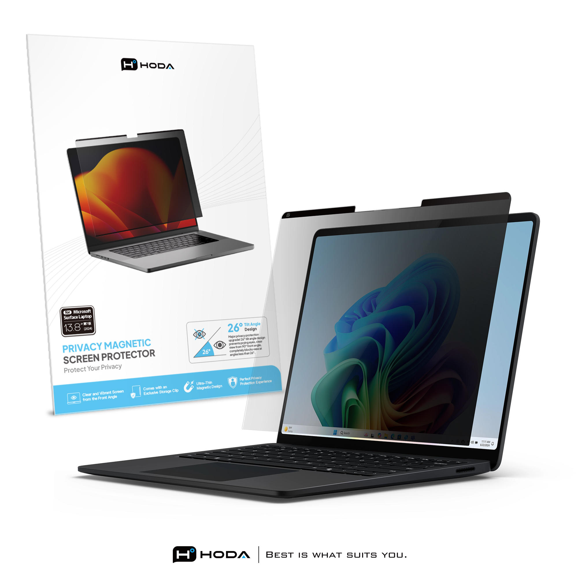 【 HODA 好貼 】磁吸防窺 保護貼 微軟Surface 系列 Surface Laptop 第7版 13.8吋 公司貨, , large