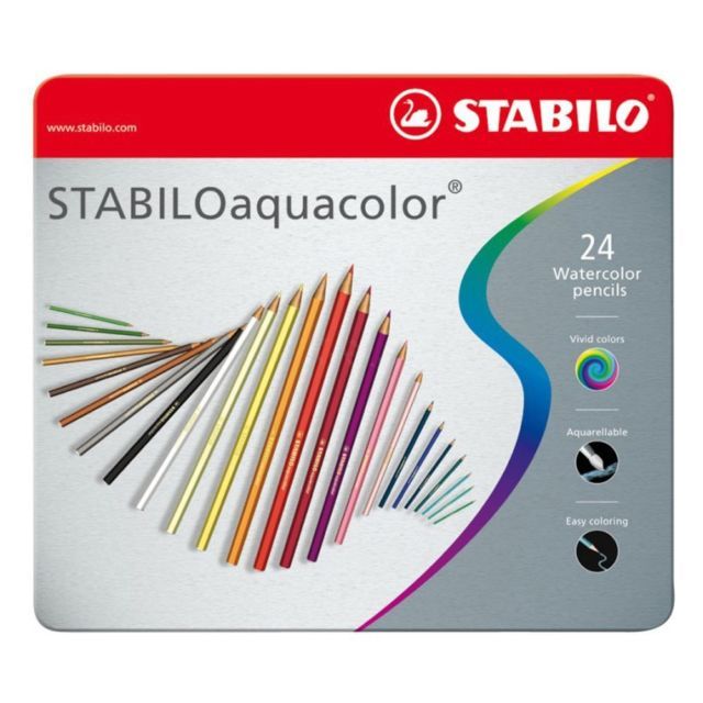 【德國天鵝STABILO】STABILOaquacolor 水彩樂水溶性色鉛筆 鐵盒12/24/36色鐵盒-12色(ST1612-5), , large