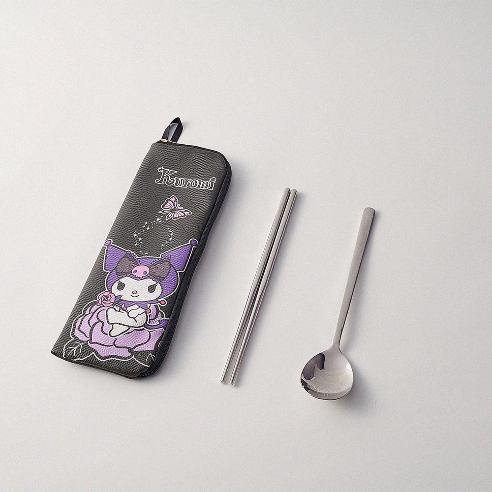 SANRIO - Hello Kitty Simple Cutlery Set - Black Heart Design (Two Pieces), , large