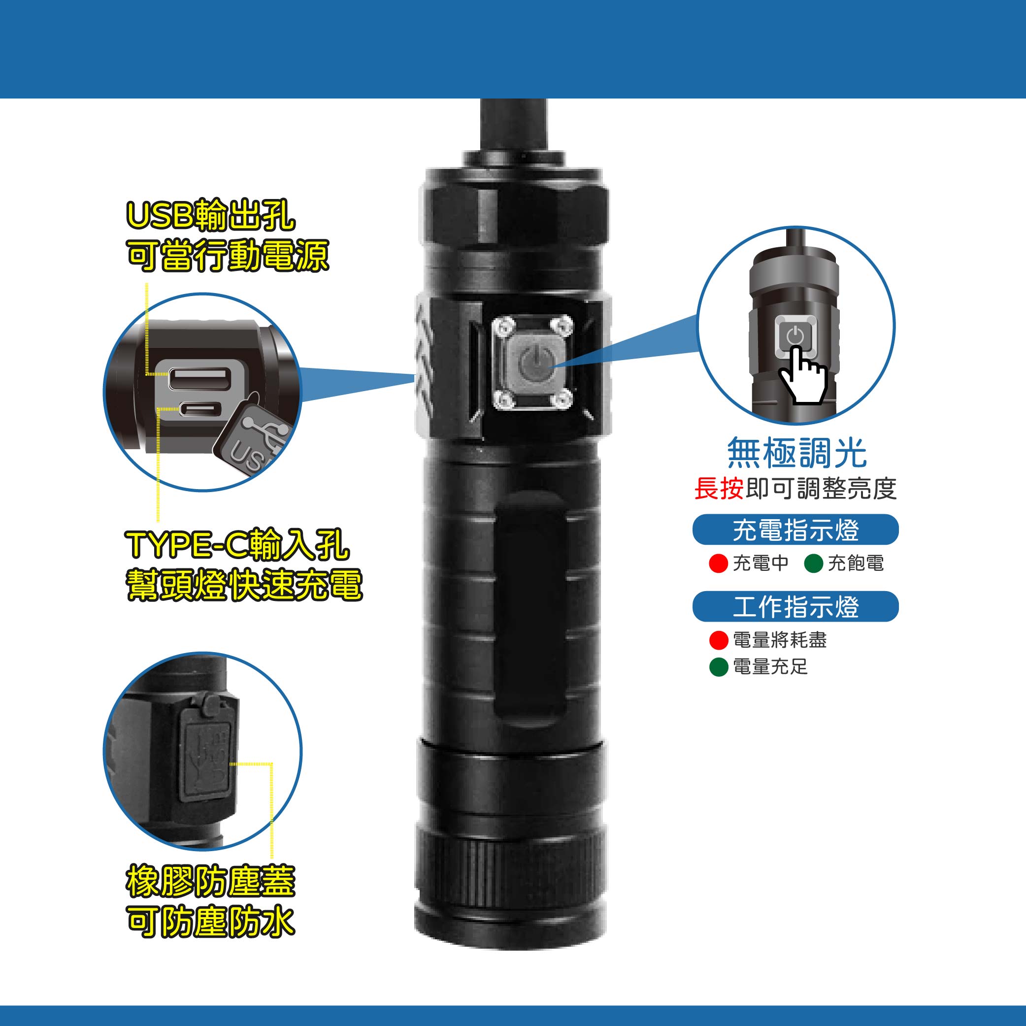 鉅玉經典｜充電式工作燈 工作燈 充電燈 蛇燈 蛇管工作燈 USB充電式 照明燈 附26650鋰電池 HK-G795, , large
