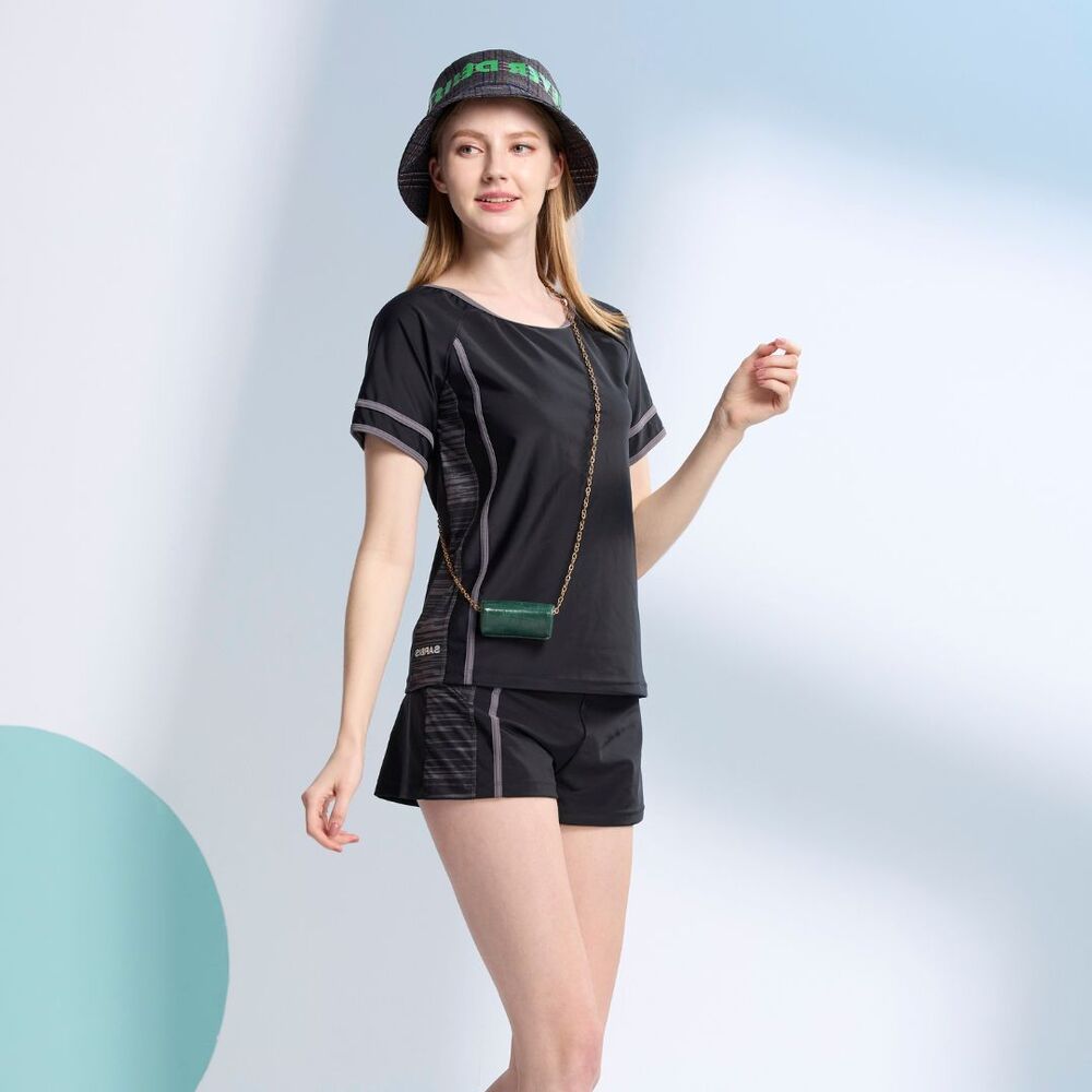 MONINA MIT short Sleeve Two Piece Swimsuit black Plus Size -3L, , large