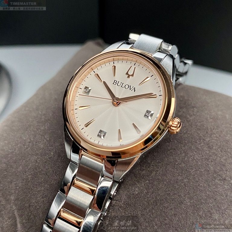 [星晴錶業]BULOVA手錶,28mm,BU00002白色錶面玫瑰金錶殼金銀相間精鋼錶帶款, , large