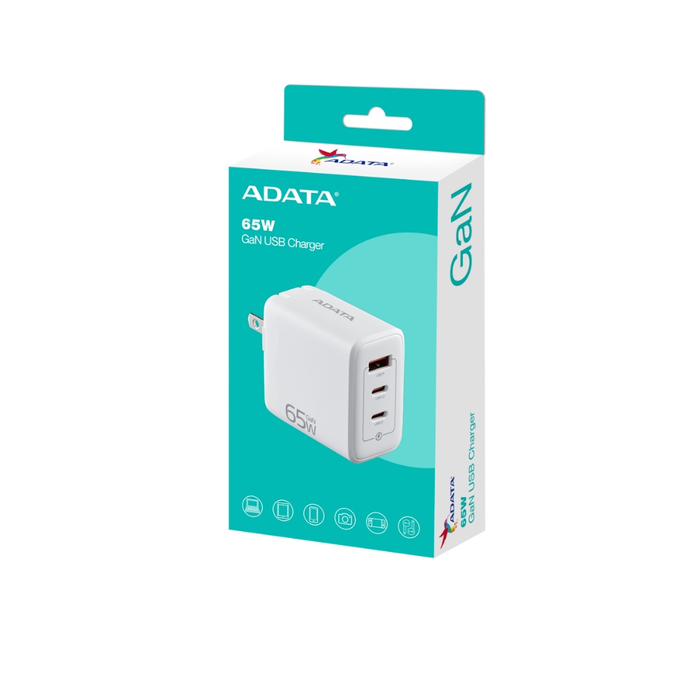 【ADATA 威剛】PD/QC 65W 白色 快充 三孔 GaN 充電器 雙孔 Type-C+Type-A, , large