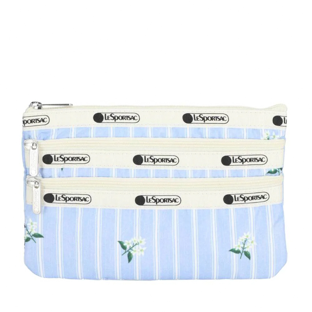 Lesportsac 3-Zip Cosmetic 三層拉鍊化妝包 收納包 盥洗包 女包 男包(茉莉花條紋), , large
