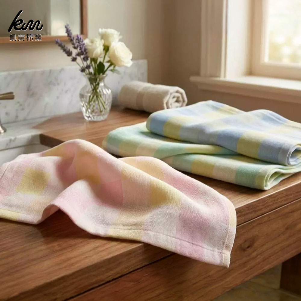 [Kaimei Cotton Industry] Colorful plaid cotton gauze adult towel double-layer gauze adult towel seven randomly selected groups, , large