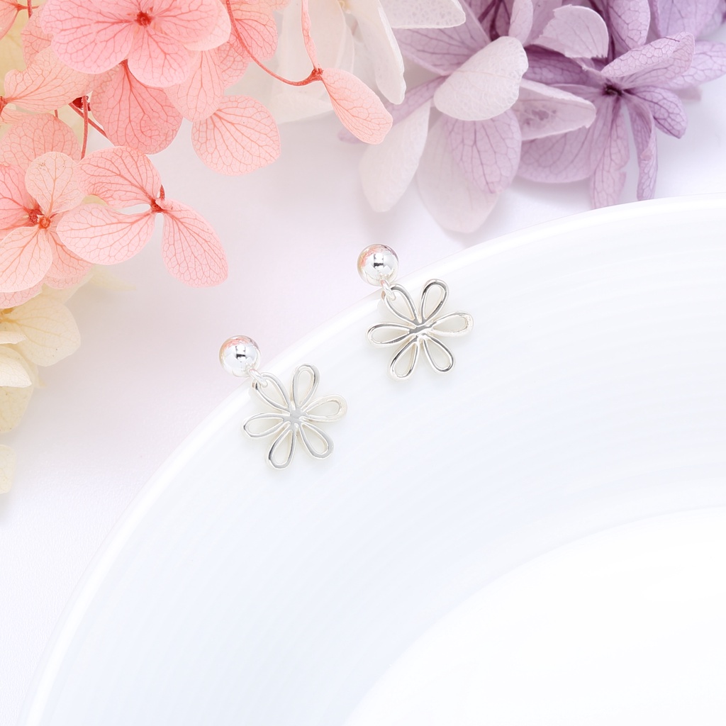 【Angel & Me】可愛 小雛菊 小花 s925 純銀 一對 耳環 耳夾 禮物, , large