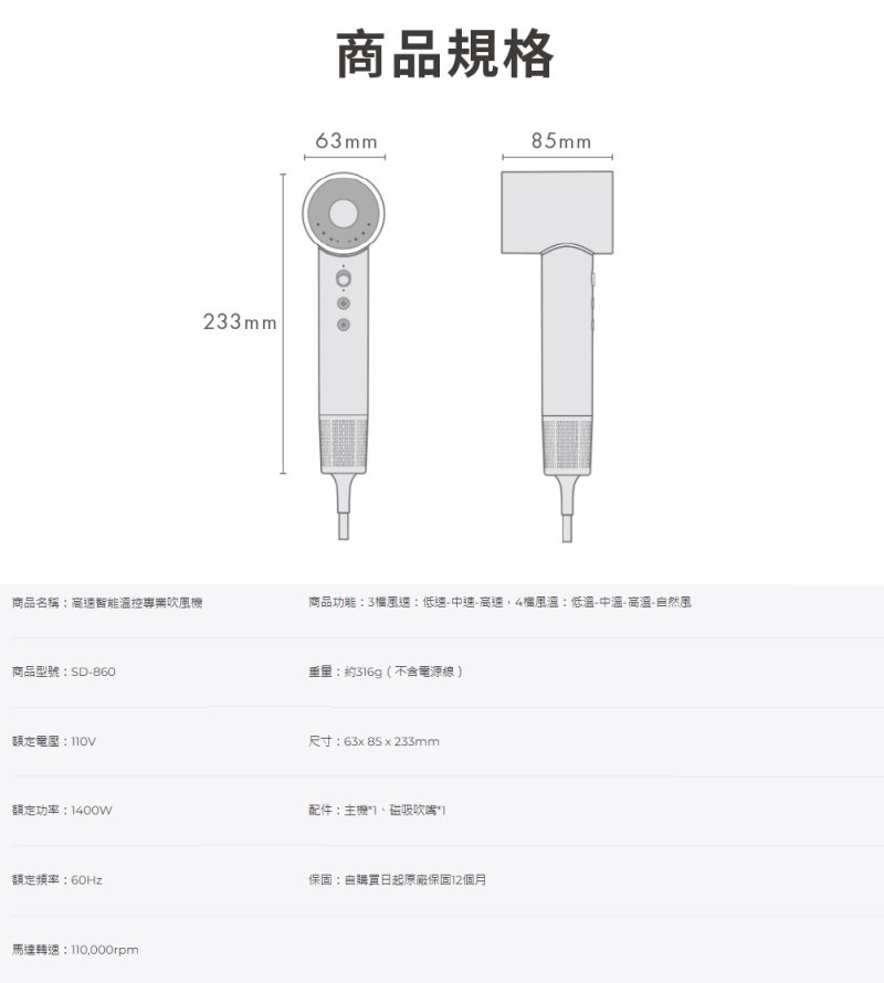 【贈香氛沐浴露】SOLAC sOlac SD-860 高速智能溫控專業吹風機 負離子吹風機 , , large