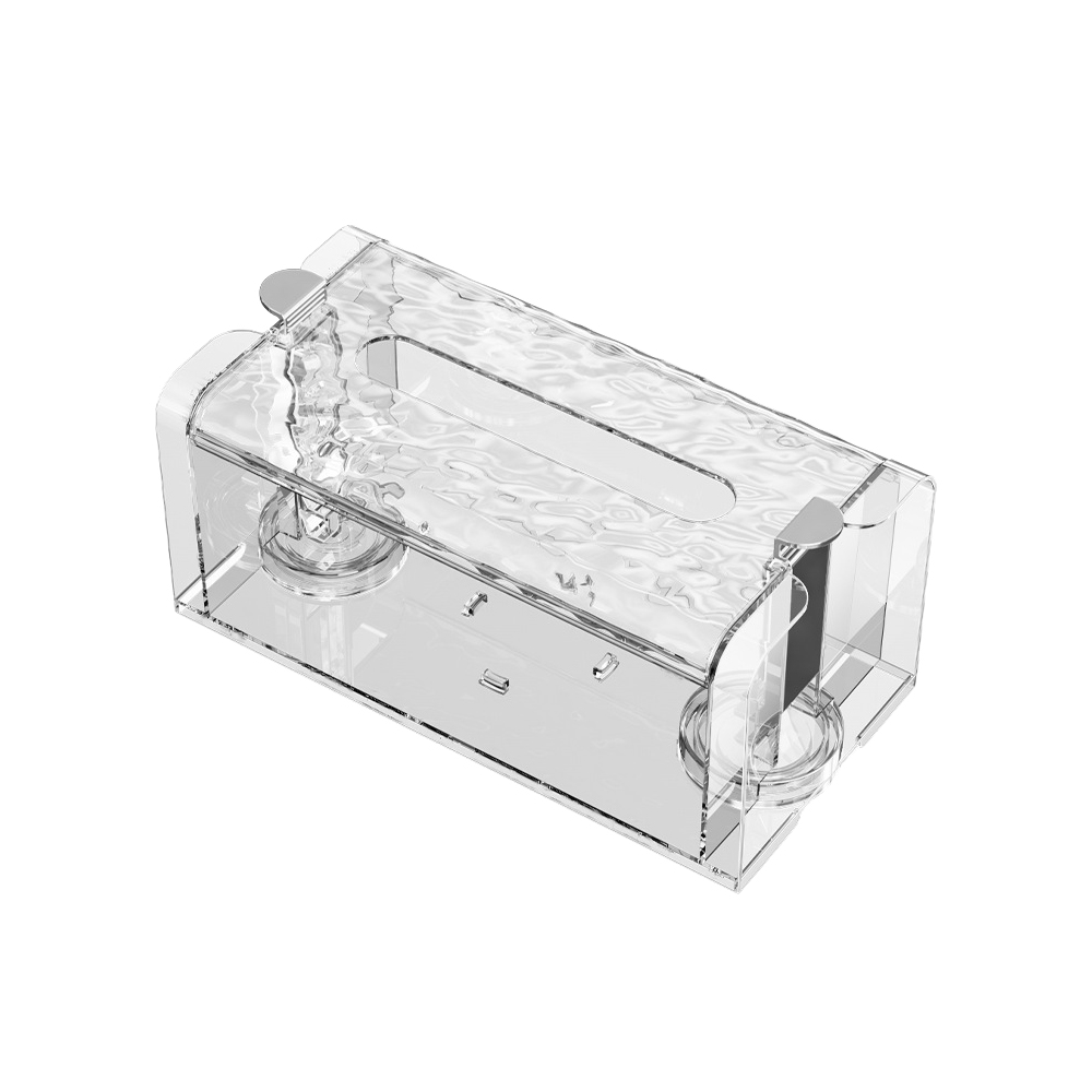 [High-Quality Living] Luxury Water Ripple Suction Cup Wall-Mounted Tissue Box | Seamless Wall Mount | For Renters | Large Capacity Tissue Storage | Waterproof and Moisture-proof | Suction Cup | Bathroom | Pull-out Type, , large
