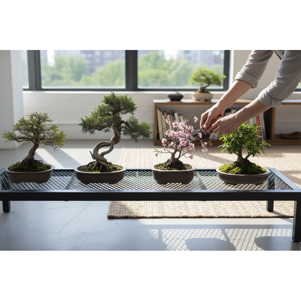 【 SHAONIANNA.TW 】金屬網面低台架 80&times;30&times;20cm 盆景盆栽展示架 工業風侘寂茶几 菱格通風防潮 一體成型高承重 可調水平腳, , large