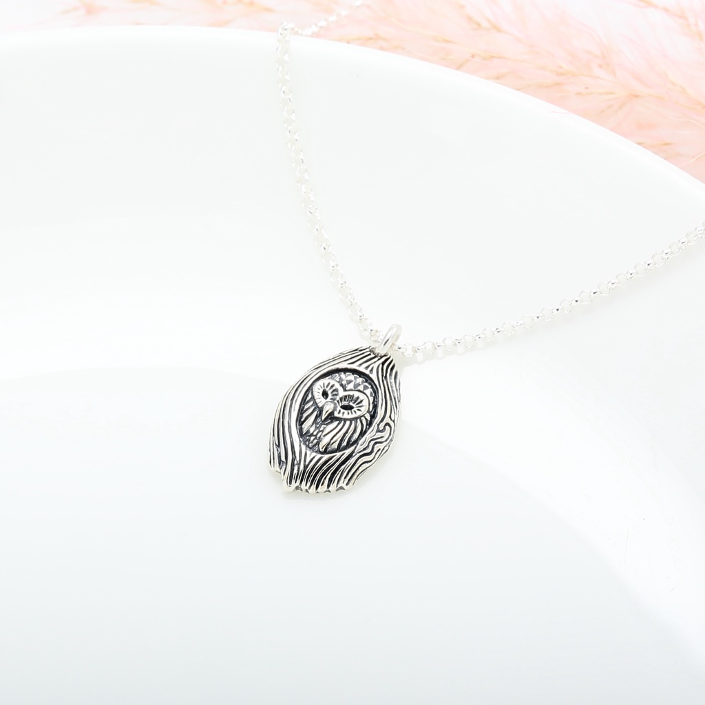 【Angel & Me】Owl in a tree hole s925 sterling silver necklace handmade gift, , large