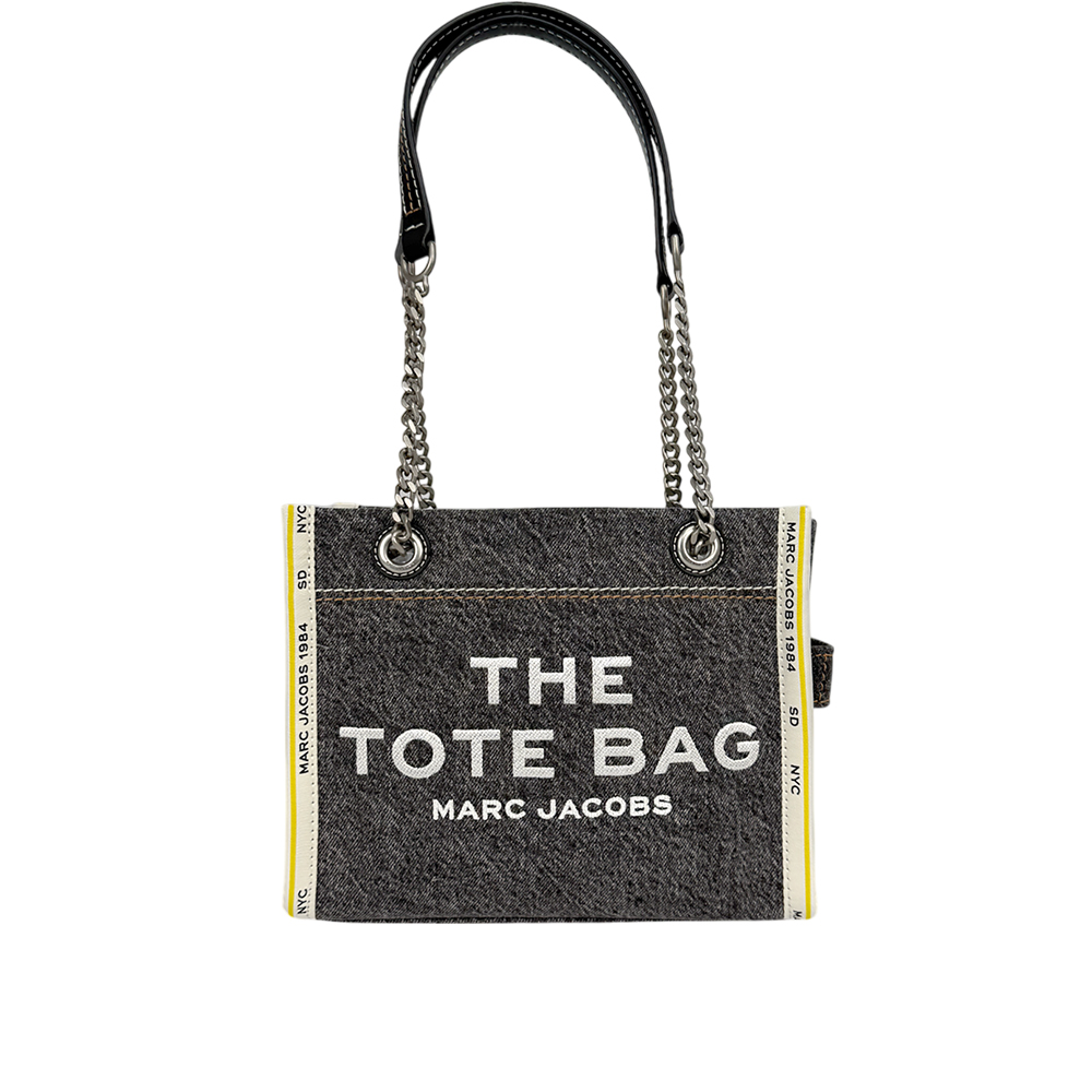 Marc Jacobs 棉質牛仔布鏈帶小款托特包/肩背包/黑色, , large