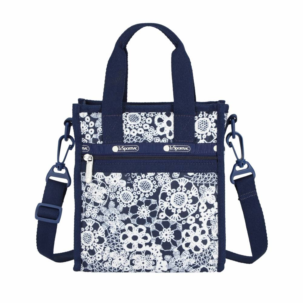 Lesportsac Mini N/S Tote 迷你方型托特包 通勤隨身包 肩背手提袋 手機包 送禮 禮物 女包(復古蕾絲花卉), , large