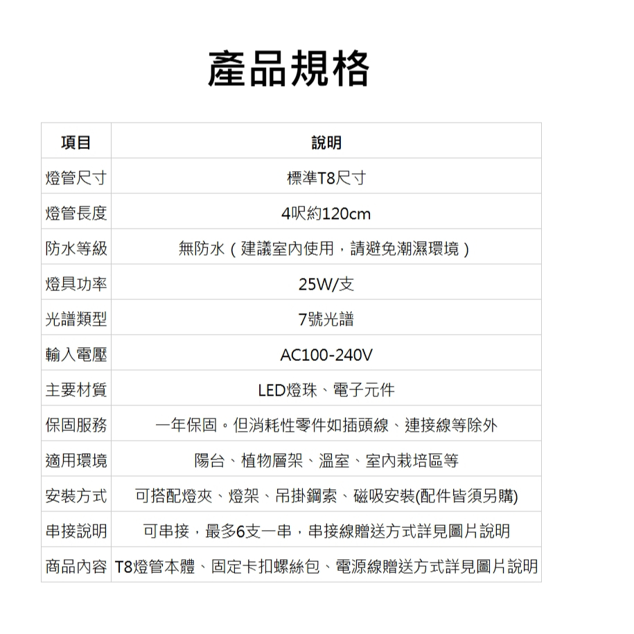 【君沛】7號光譜 藍光強化 4呎T8一體式 25W 抑制徒長 鹿角蕨推薦 觀葉植物 還原原色 層架燈, , large
