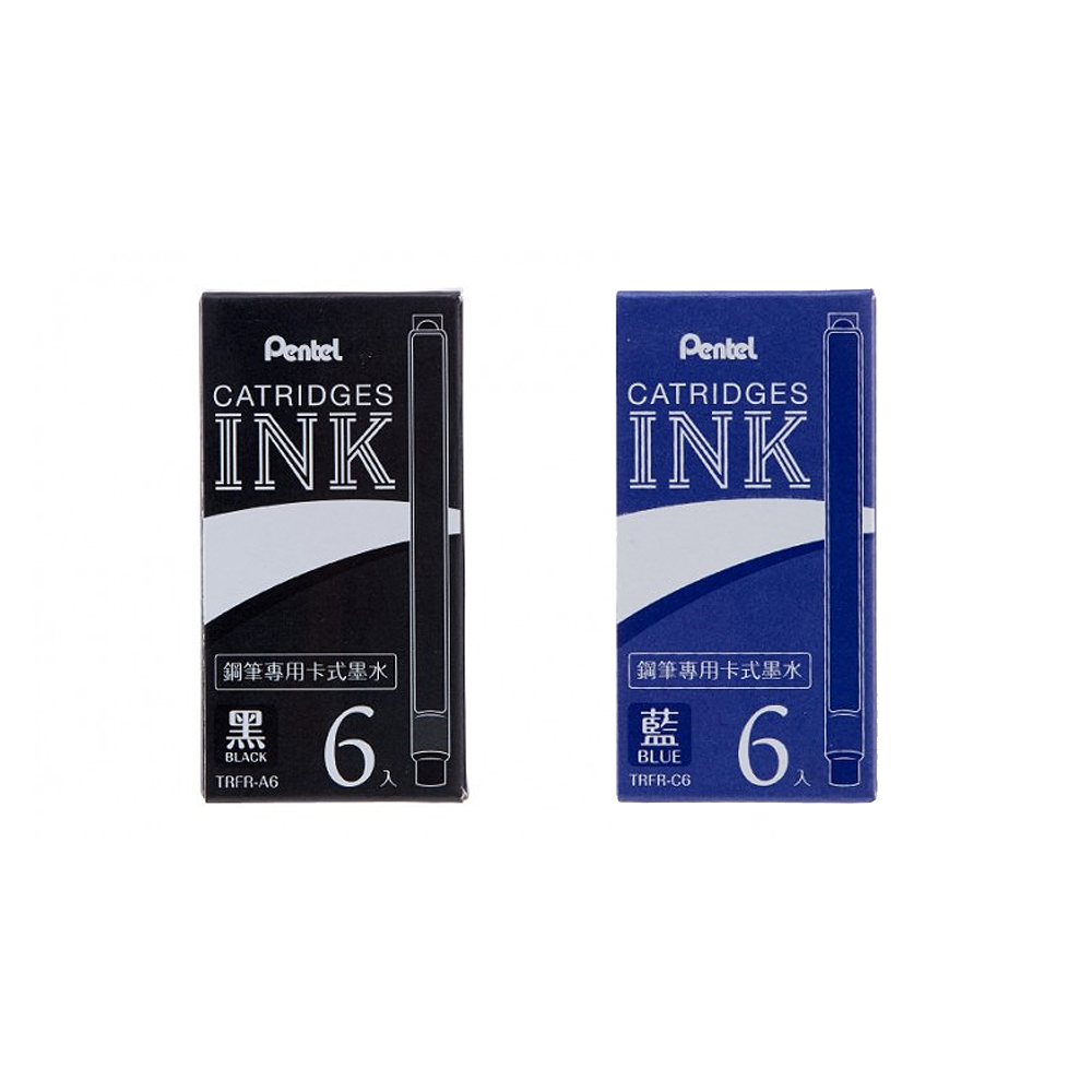 【 Pentel 飛龍 】鋼筆墨水管 6入/盒 TRFR(黑/藍)   -  多款可選, , large