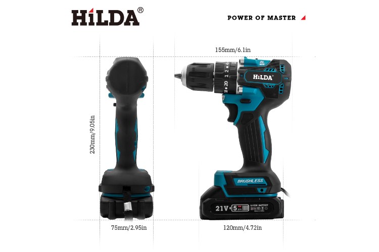 【HILDA】希爾達電動工具 21V 雙電 無刷震動電鑽 HL21-NS2, , large