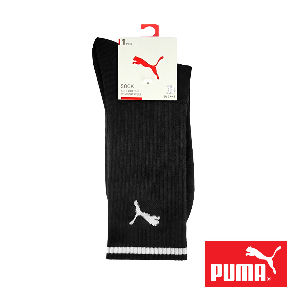 PUMA 男女款中筒襪1雙裝 彪馬 跳豹 男襪 女襪 襪子 運動襪 小腿襪 棉襪 柔軟 棉質 舒適 高彈 耐磨 黑 白, , large