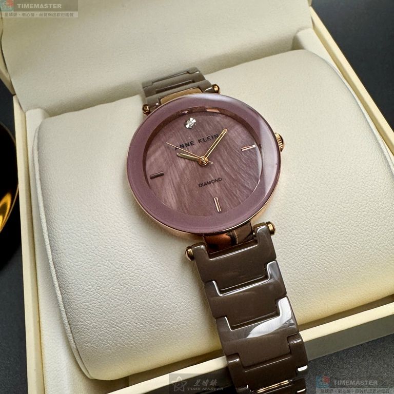 [星晴錶業]ANNE KLEIN手錶,34mm,AN00026香檳紅錶面玫瑰金錶殼香檳紅陶瓷錶帶款, , large