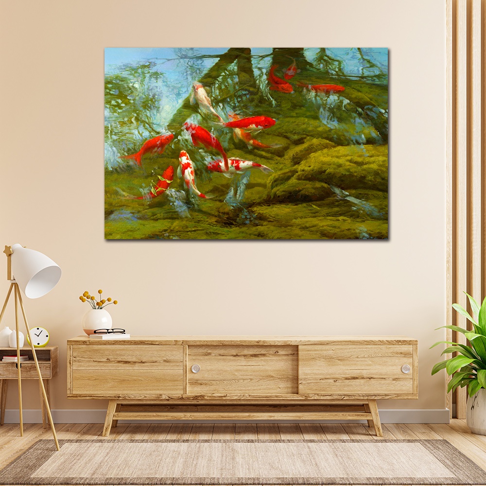 【御畫房】富貴有魚 國家一級畫師手繪油畫60&times;90cm(VF-84), , large