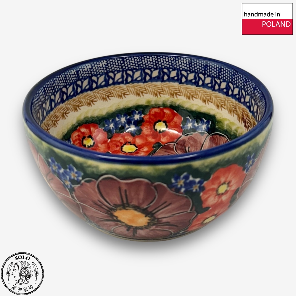 【SOLO Vintage】Cerraf Polish Pottery 13cm Rice Bowl Banquet of Elegant Red Series Made in Poland, , large
