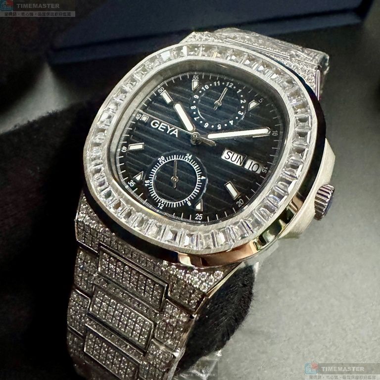 [星晴錶業]GEYA手錶,44mm,G78183GWB寶藍色錶面銀錶殼銀色精鋼錶帶款, , large